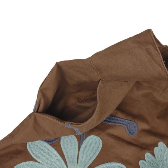 BODEN Women's 6 Embroidered Blue Flower Brown Cotton Knee Length Skirt w Pockets - Picture 4 of 6